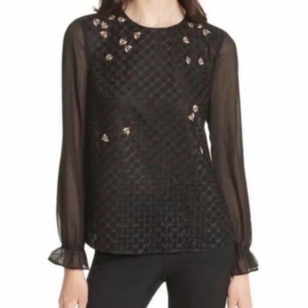 Ted Baker Lunaah‎ Queen Bee Embellished Top Black $279 Ted 3 US 8 Rear Keyhole